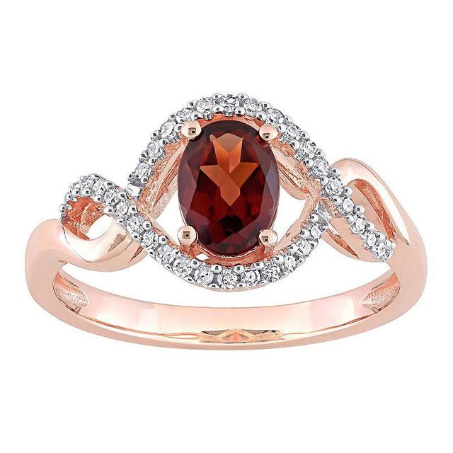 Stella Grace 10k Rose Gold Garnet & 1/6 Carat T.W. Diamond Halo Engagement Ring, Womens Product Image