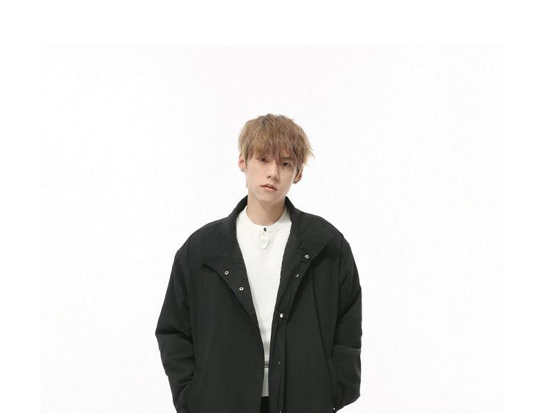 Stand Collar Plain Zip Jacket Product Image