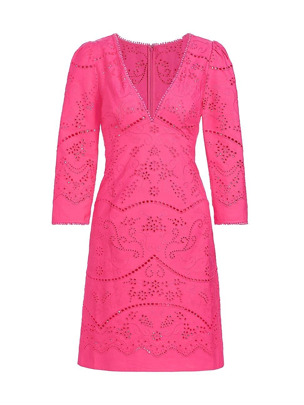 Womens Marchesa Rosa Anise Cotton Eyelet Minidress Product Image