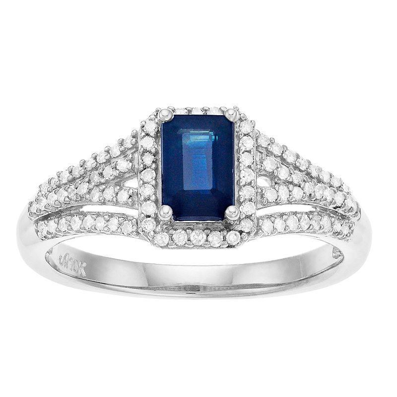 10k White Gold Sapphire & 1/4 Carat T.W. Diamond Ring, Womens 10k Gold Product Image