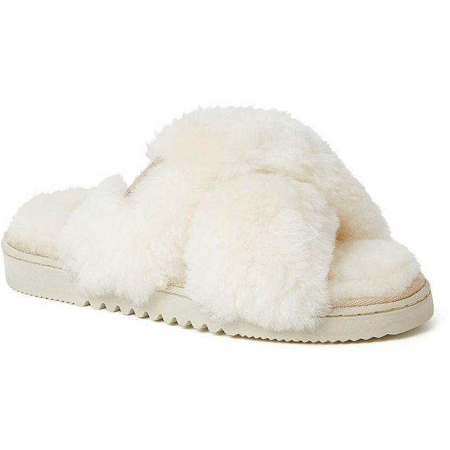 Fireside By Dearfoams New Castle Wool Cross-Band Womens Slide Slippers Ivory Product Image