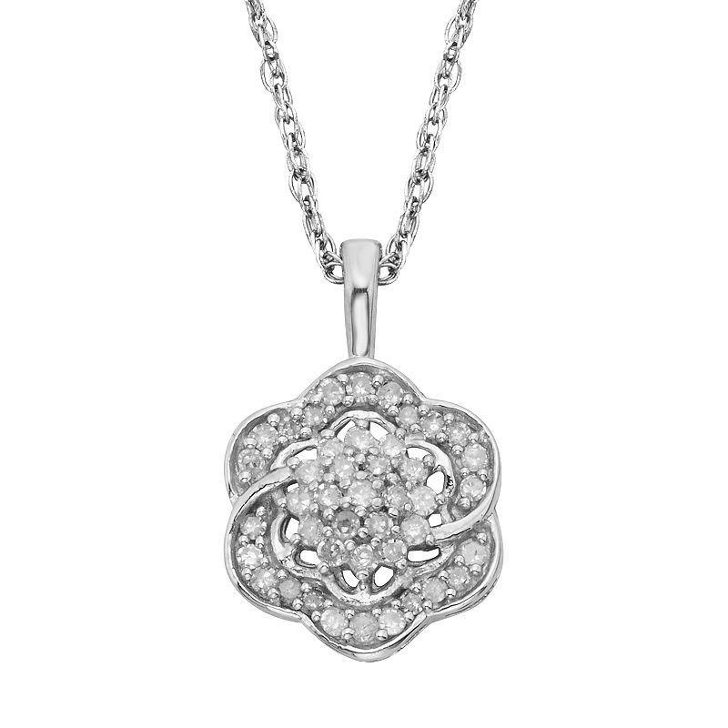 Jewelexcess Sterling Silver 1/4-ct. T.W. Diamond Flower Pendant, Womens White Product Image