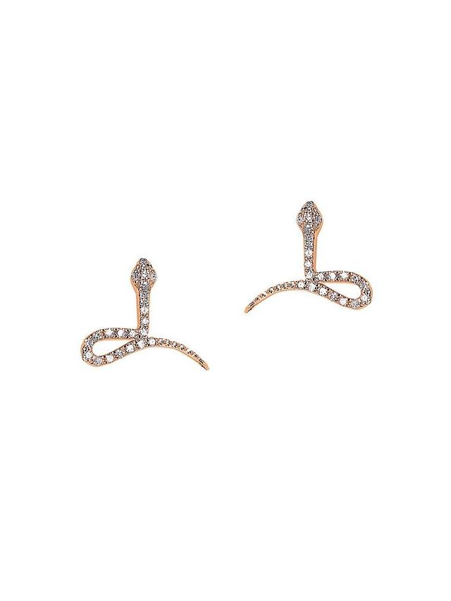 Womens Magic Touch 18K Rose Gold & Diamond Snake Stud Earrings Product Image