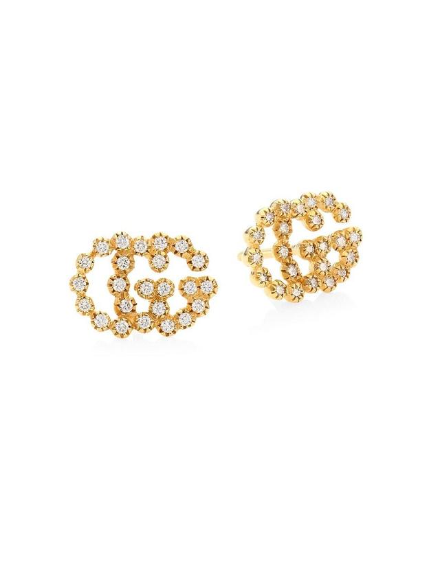 GG Running 18k Stud Earrings w/ Diamonds Product Image