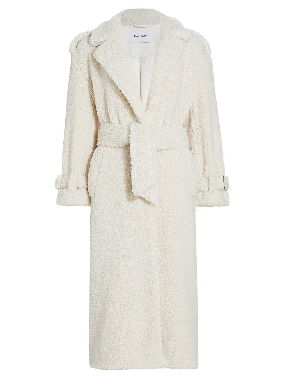Ena Pelly Harri Oversized Teddy Coat in Bone - Cream. Size 10/M (also in 6/XS, 8/S). Product Image
