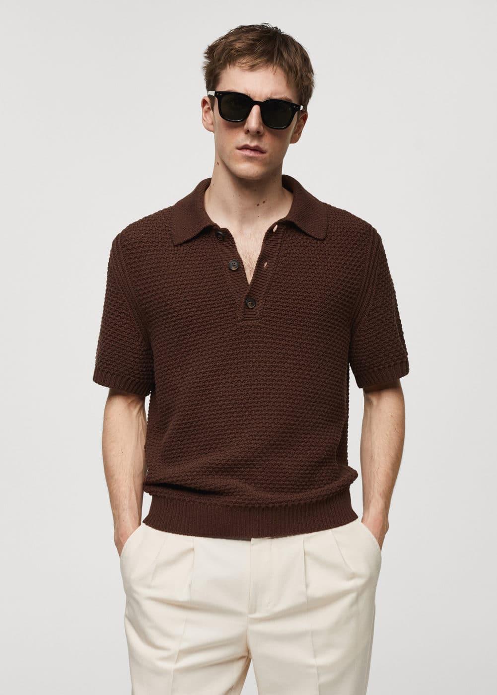 MANGO MAN - Braided knit polo shirt tobacco brownMen Product Image