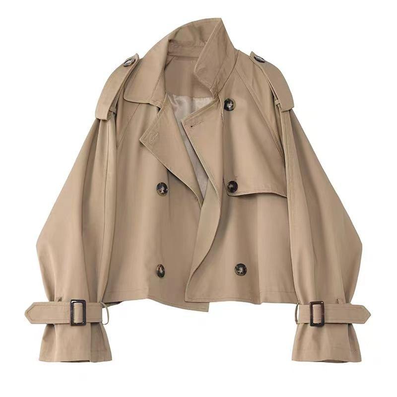 Collared Plain Double Breasted Trench Jacket Product Image