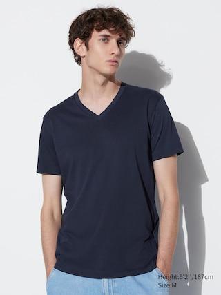 Mens Dry V-Neck Short-Sleeve Color T-Shirt with Quick-Drying Navy 3XL UNIQLO US Product Image