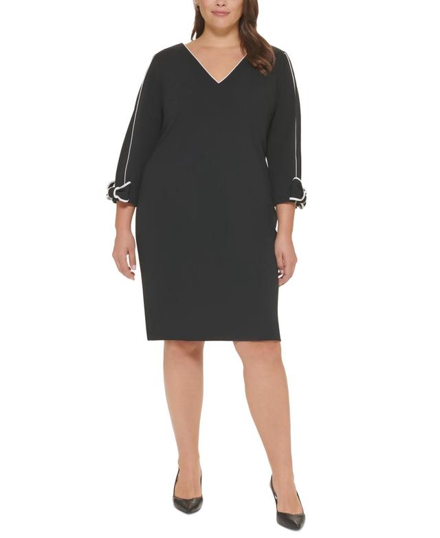 Calvin Klein Plus Size Bow-Trim Sheath Dress - Black Product Image