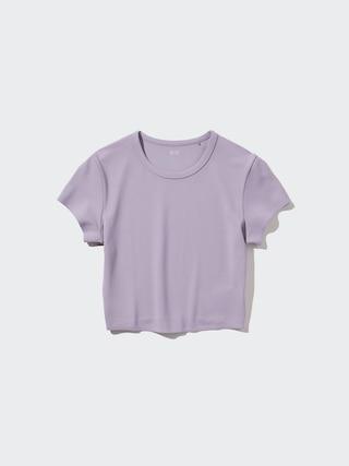 Womens Ultra Stretch Airism Cropped T-Shirt Purple XS UNIQLO US Product Image