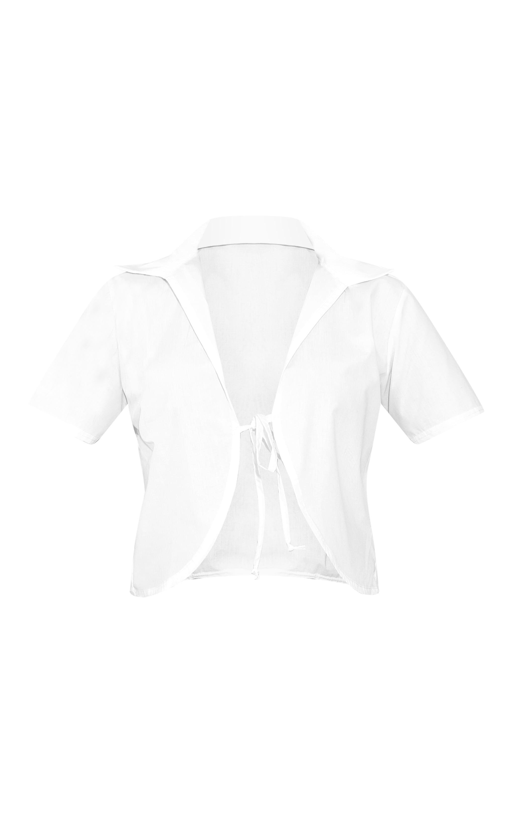 White Collared Tie Front Short Sleeve Top Product Image