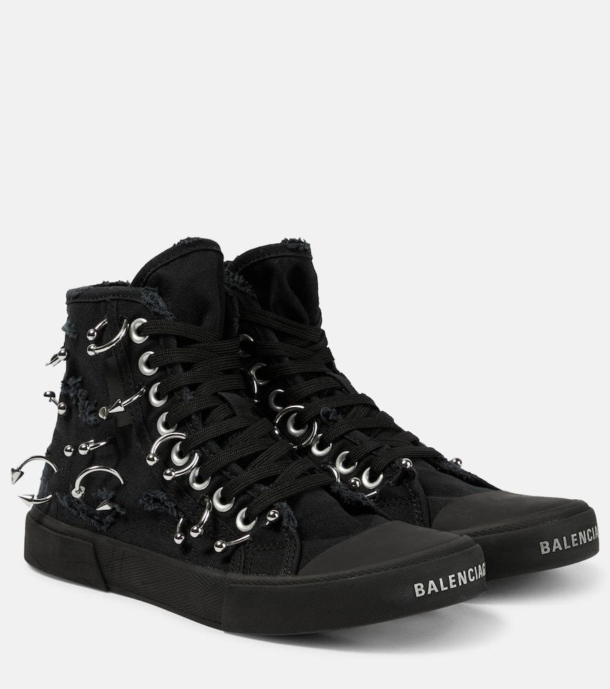 BALENCIAGA Paris Embellished High-top Sneakers In Black Product Image