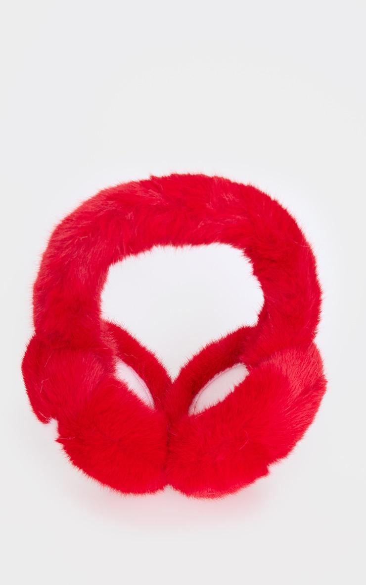 Bright Red Faux Fur Star Ear Muffs Product Image