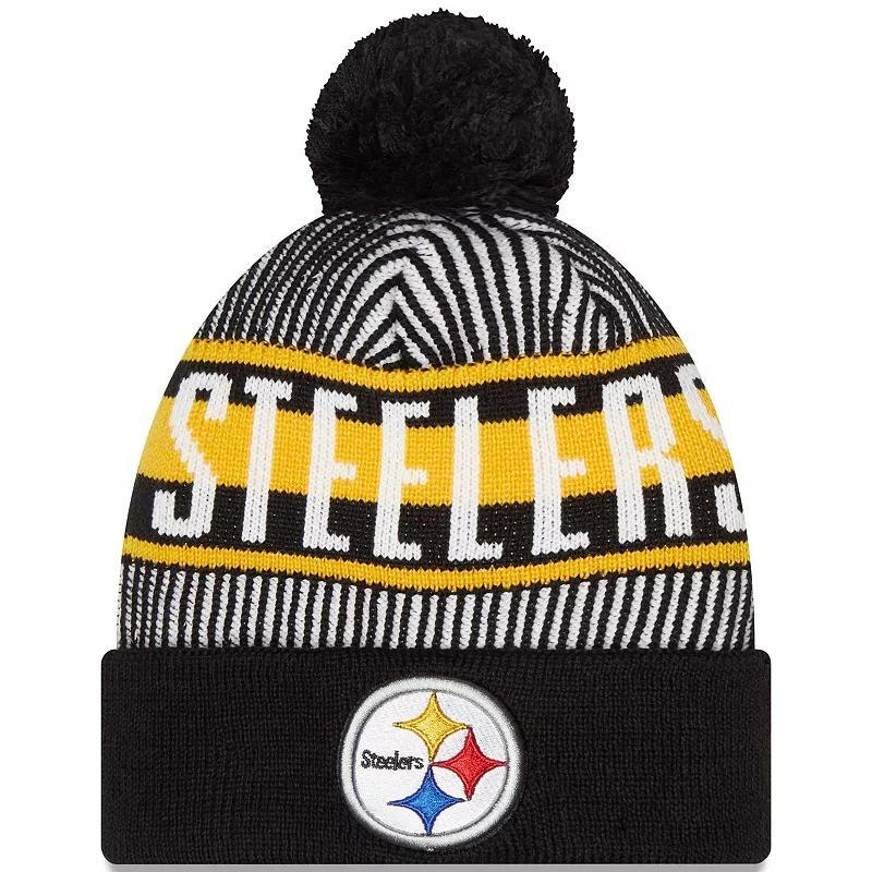 Mens New Era Pittsburgh Steelers Striped Cuffed Knit Hat with Pom Product Image