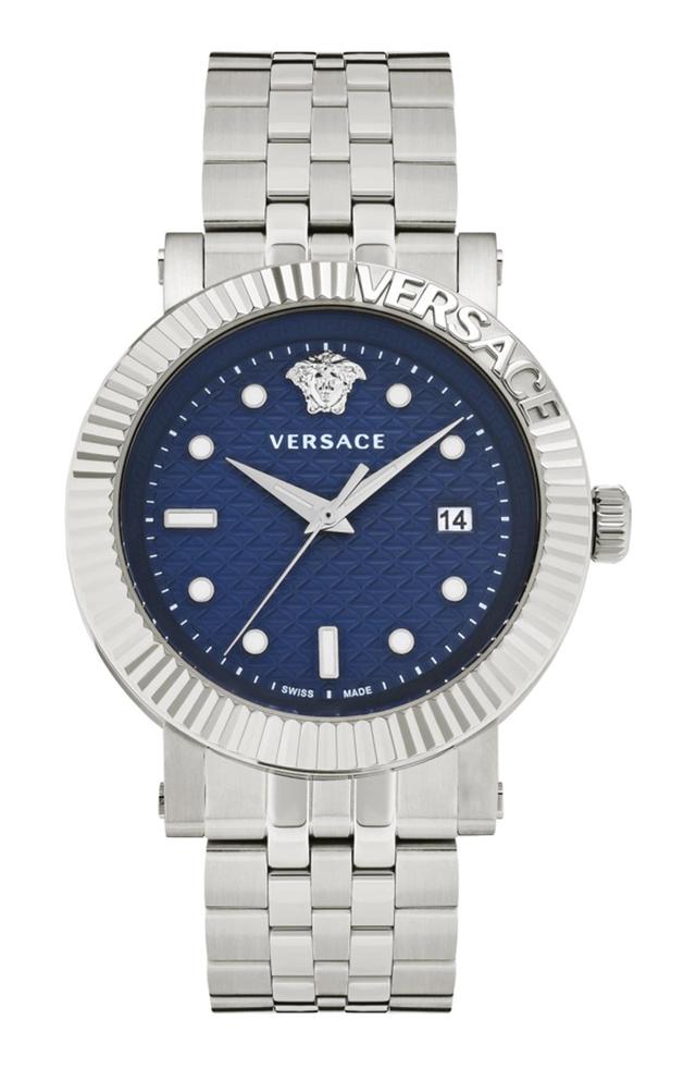 VERSACE 42mm Ss Blu Dial Slv Bra In Silver Product Image