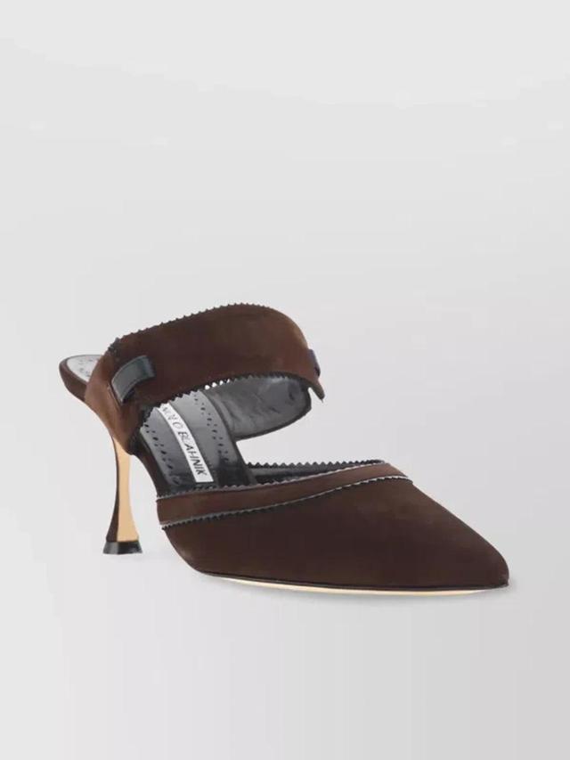 Suede Almond Toe Pumps With Leather Stiletto In Brown Product Image