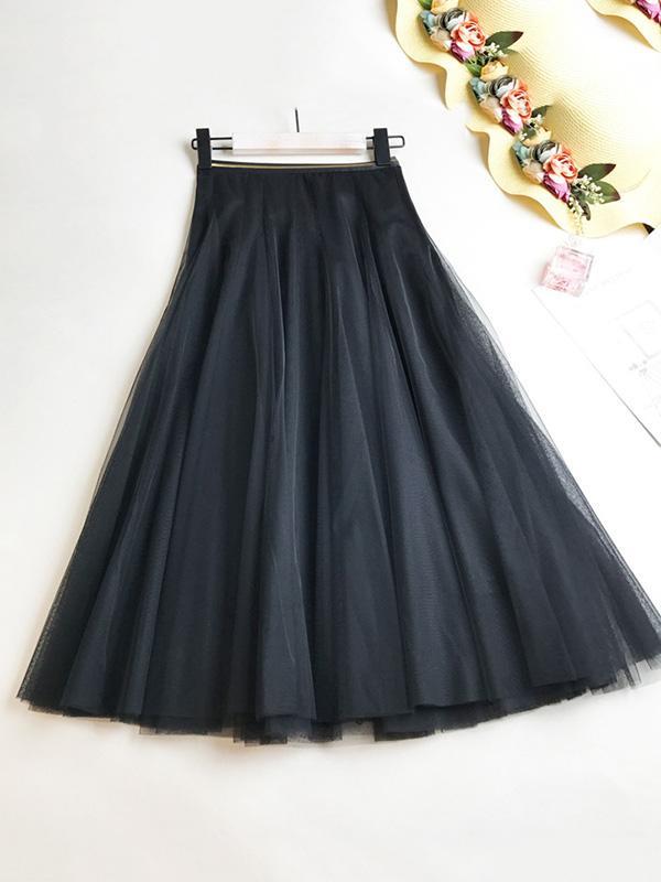 Solid Color Loose Elastic-Waist Mesh Skirt Product Image