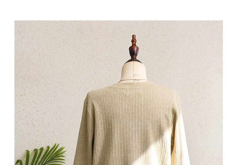 Round Neck Plain Ribbed Cardigan Product Image