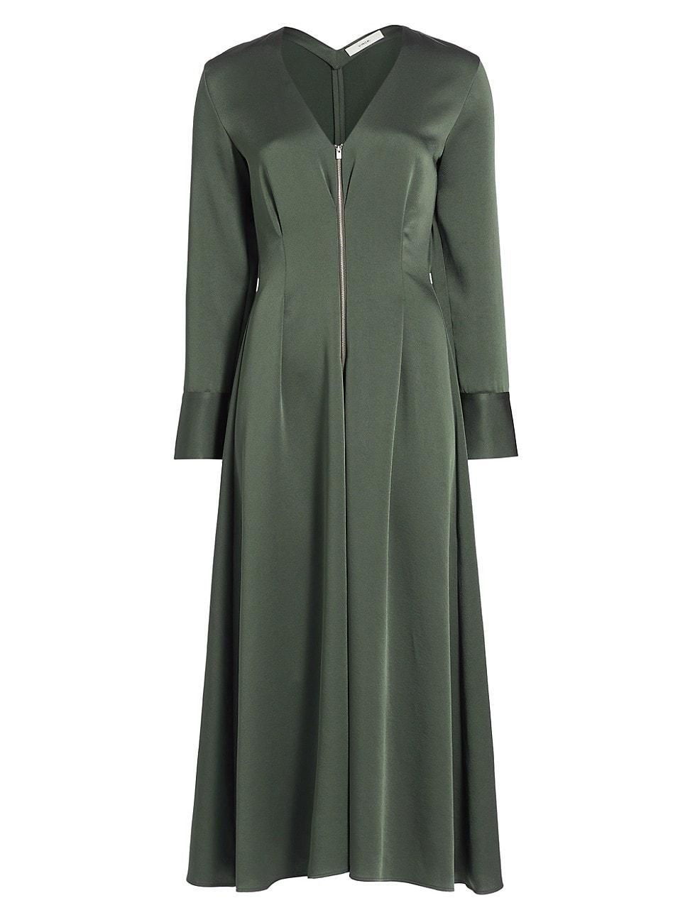 Zip-Front Long-Sleeve Midi Dress Product Image