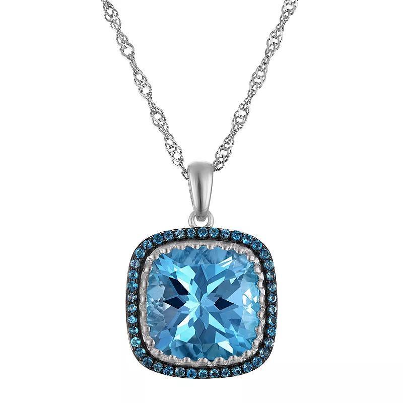 Tiara Sterling Silver London & Sky Blue Topaz Pendant Necklace, Womens, White Product Image