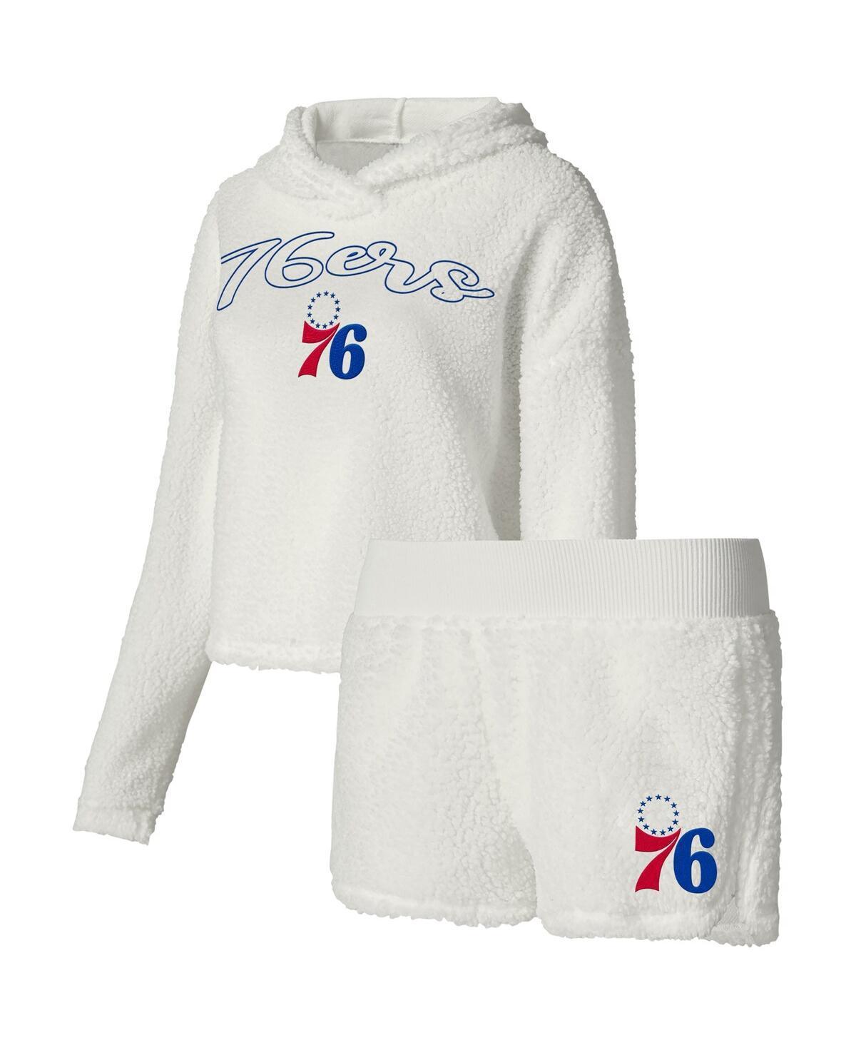 Womens College Concepts Cream Philadelphia 76ers Fluffy Long Sleeve Hoodie T-Shirt & Shorts Sleep Set Product Image