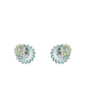 Georg Jensen Sterling Silver Daisy Blue & Green Enamel Flower Stud Earrings Product Image