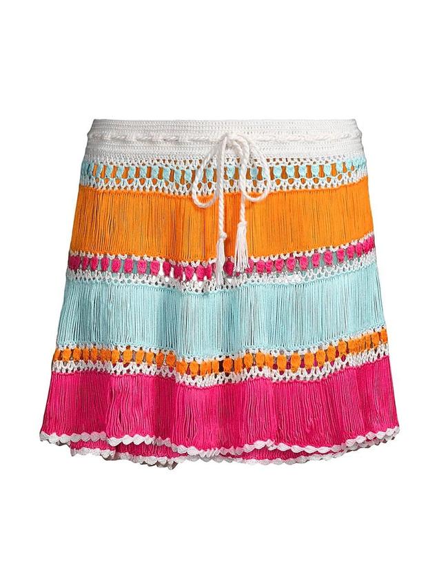 Womens Hand Crochet Striped Cover-Up Miniskirt Product Image