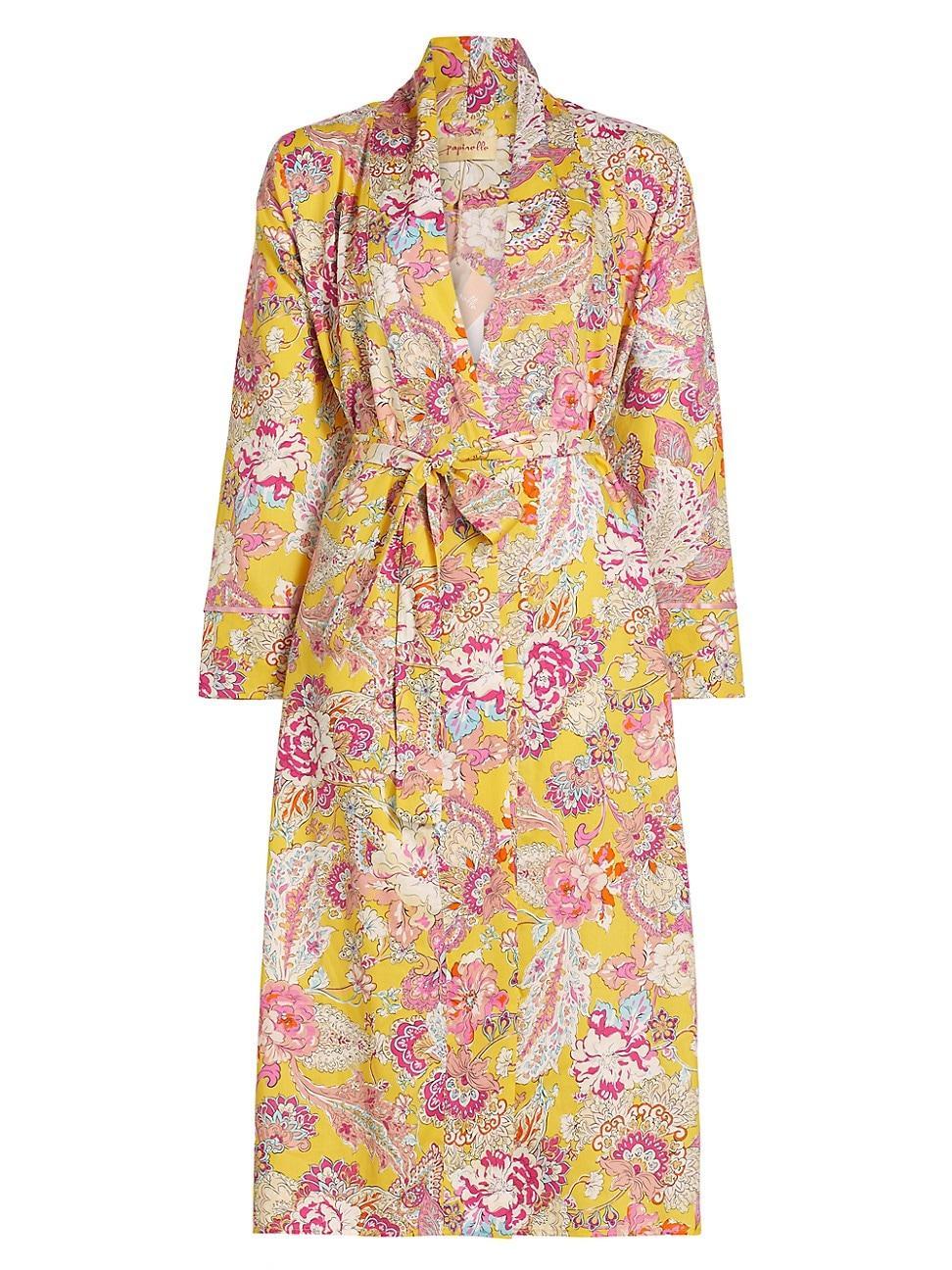 Womens Ella Belted Floral Cotton Sateen Maxi Robe Product Image