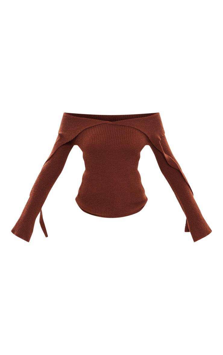 Tall Chocolate Knitted Long Sleeve Bardot Top Product Image