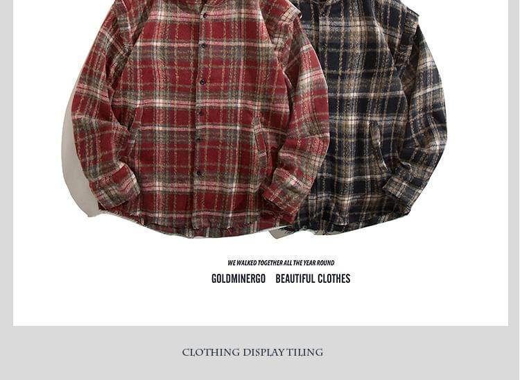 Plaid Hooded Zip-Up Jacket Product Image