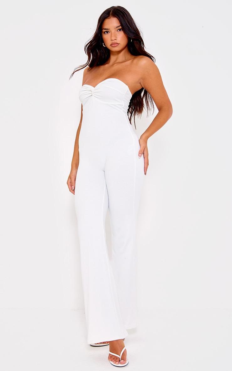  Cream Double Layer Contour Jersey Twist Bandeau Jumpsuit Product Image