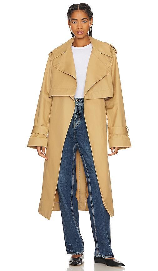 GRLFRND The Convertible Trench Coat in Tan. - size S/M (also in L/XL, XXS/XS) Product Image