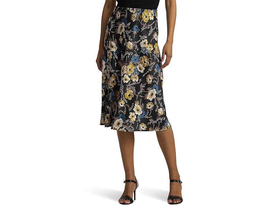 LAUREN Ralph Lauren Floral Satin Charmeuse Midi Skirt Multi) Women's Skirt Product Image