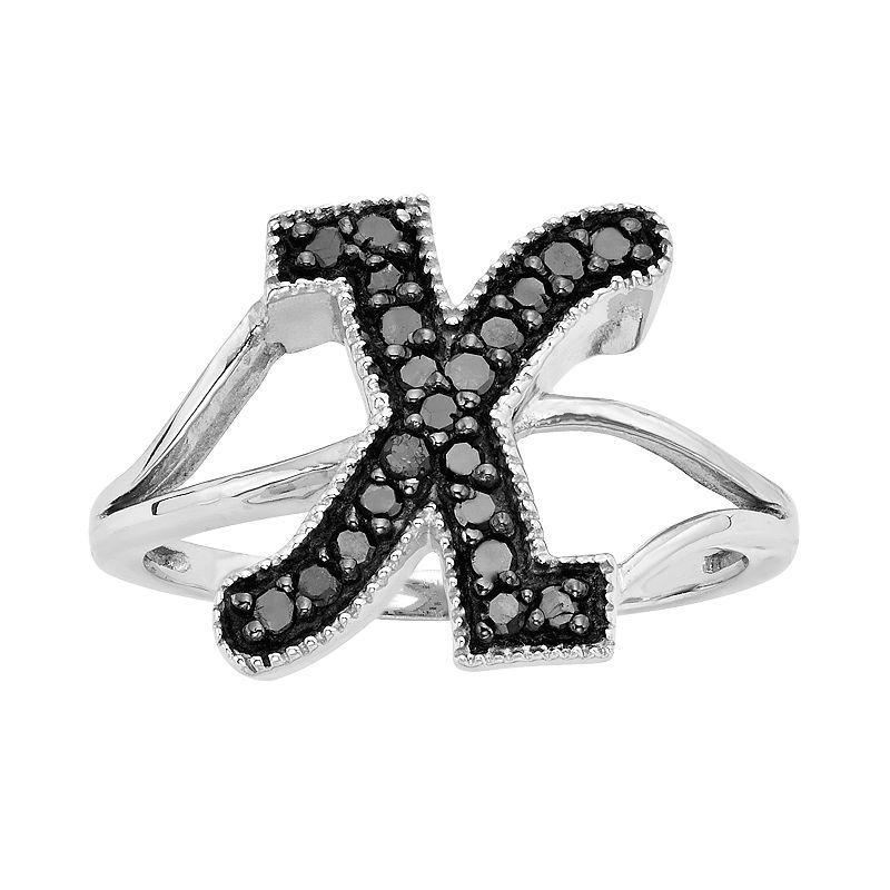 Jewelexcess Sterling Silver 1/4-ct. T.W. Black Diamond Initial Ring, Womens Product Image