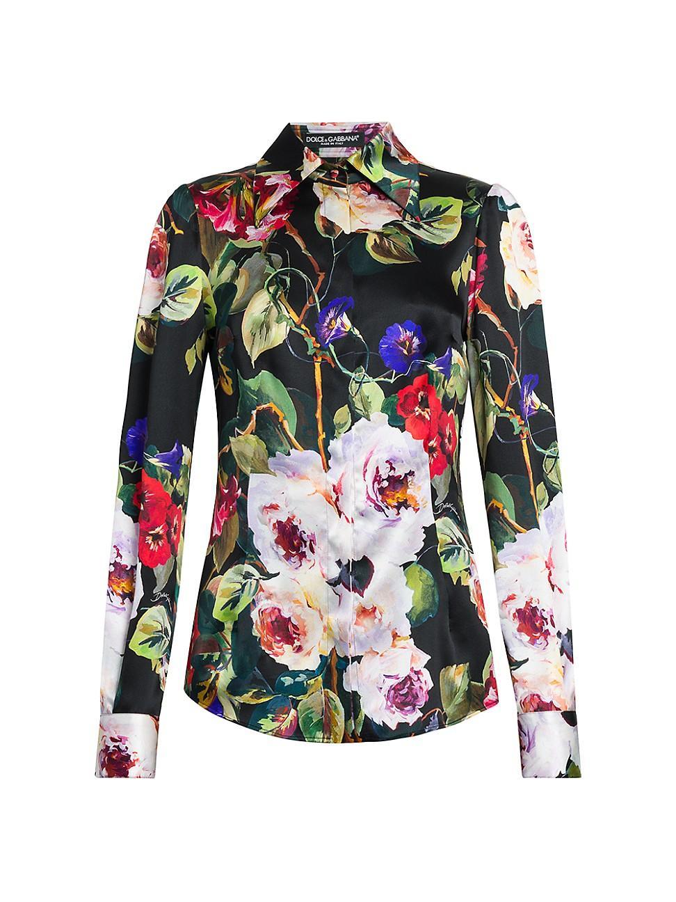 Womens Floral Silk-Blend Shirt Product Image