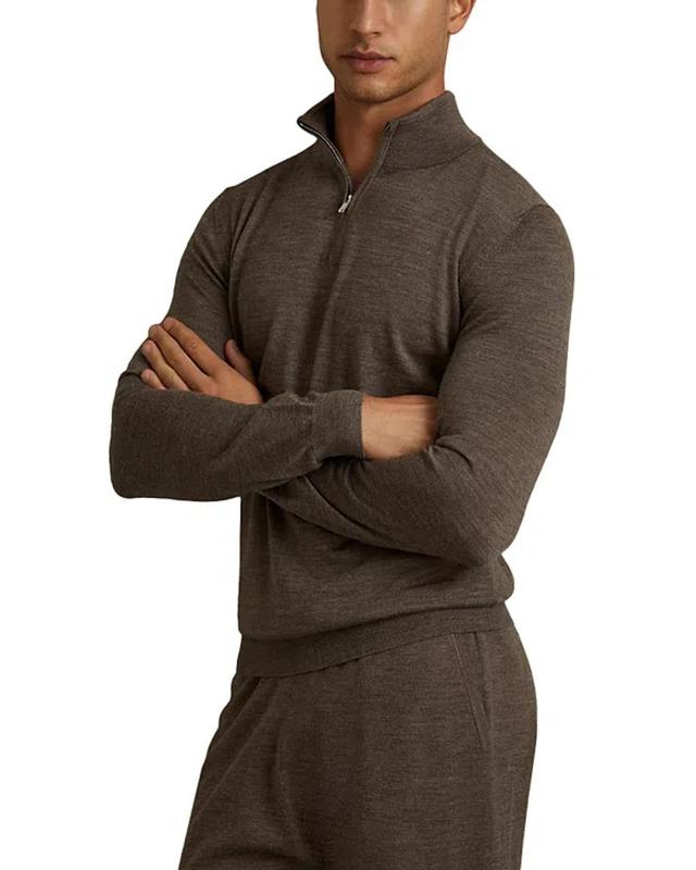 REISS Blackhall Merino Wool Slim Fit Quarter Zip Sweater In Dark Brown Melange Product Image