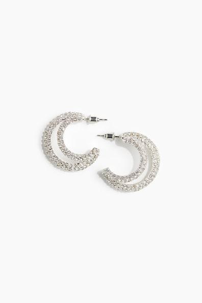 Rhinestone-Embellished Hoop Earrings Product Image