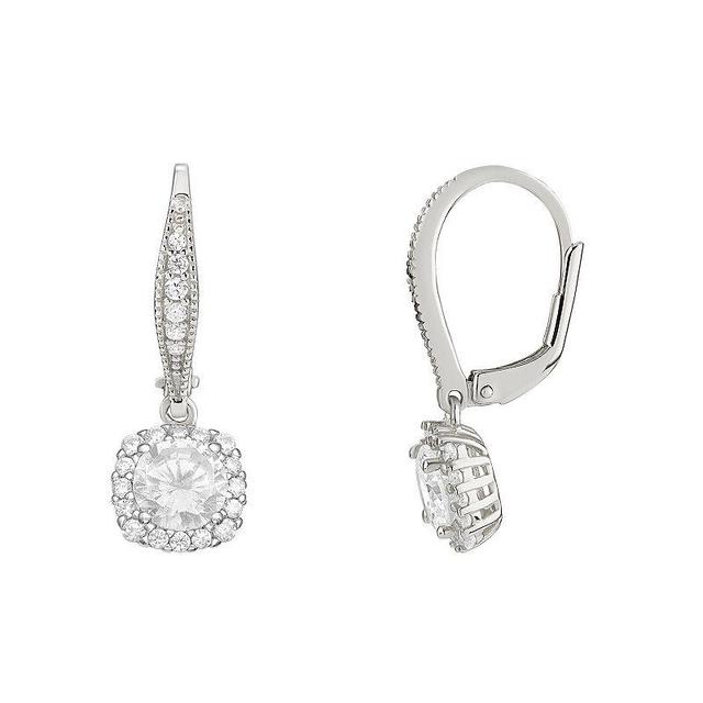 PRIMROSE Sterling Silver Cubic Zirconia Halo Drop Earrings, Womens Product Image