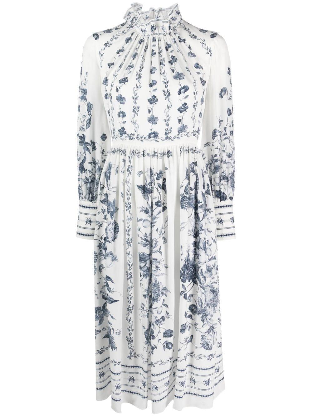 Ruffled Silk Midi Dress In Floral Product Image