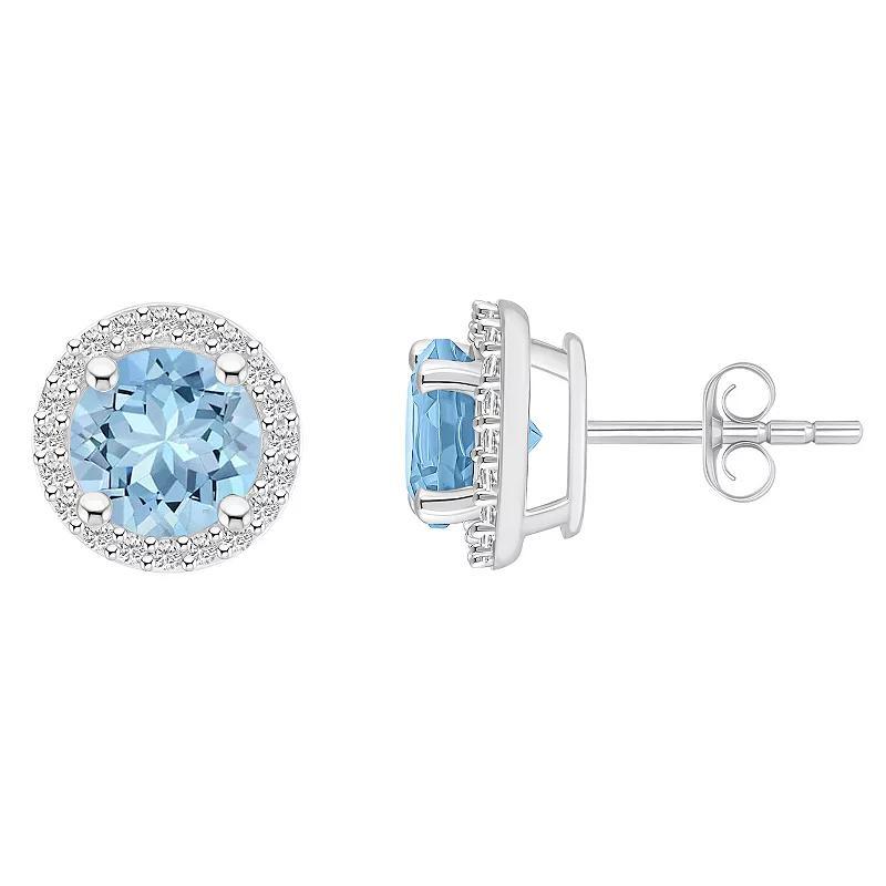 Celebration Gems 10k White Gold Gemstone & Lab-Created White Sapphire Halo Stud Earrings, Womens, Blue Product Image