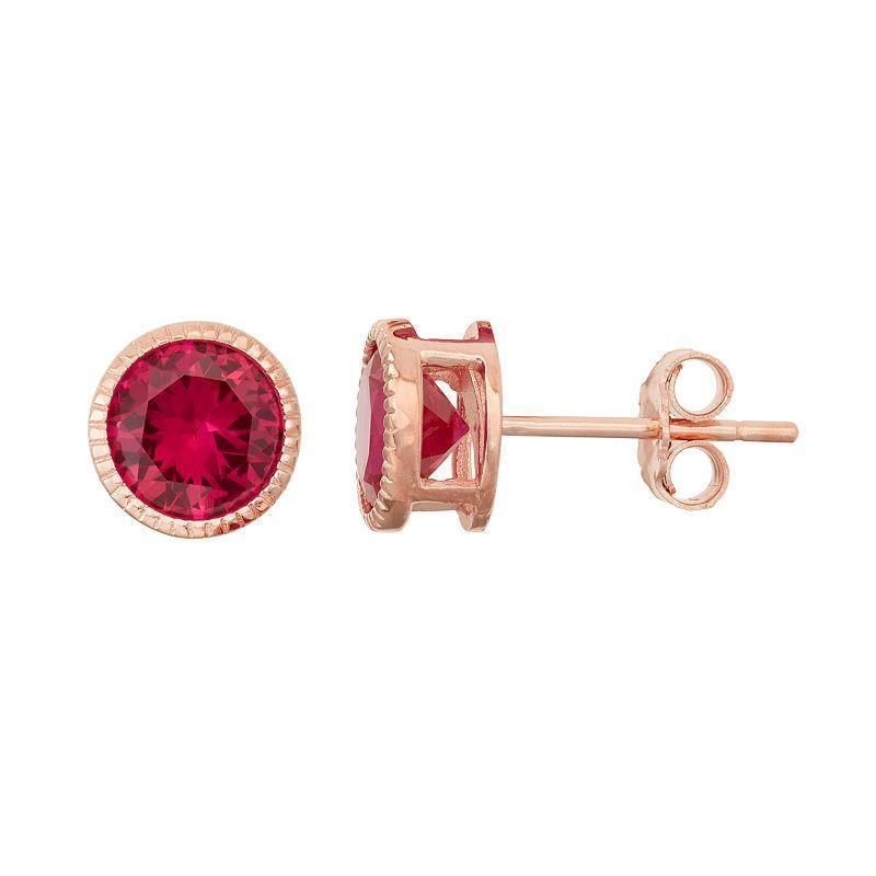 Designs by Gioelli 14k Rose Gold Over Silver Lab-Created Ruby Stud Earrings, Womens, Pink Tone Product Image