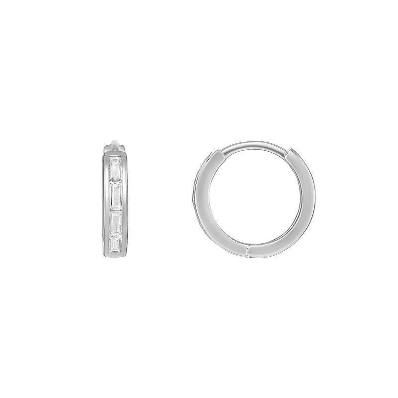 PRIMROSE Sterling Silver Baguette Cubic Zirconia Hoop Earrings, Womens, Grey Product Image