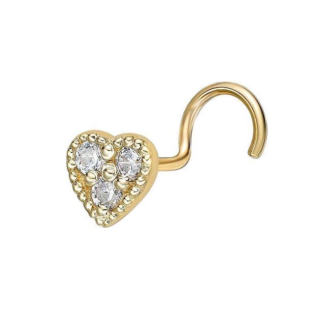 Lila Moon 10k Gold Cubic Zirconia Curved Heart Nose Ring Stud, Womens, White Product Image