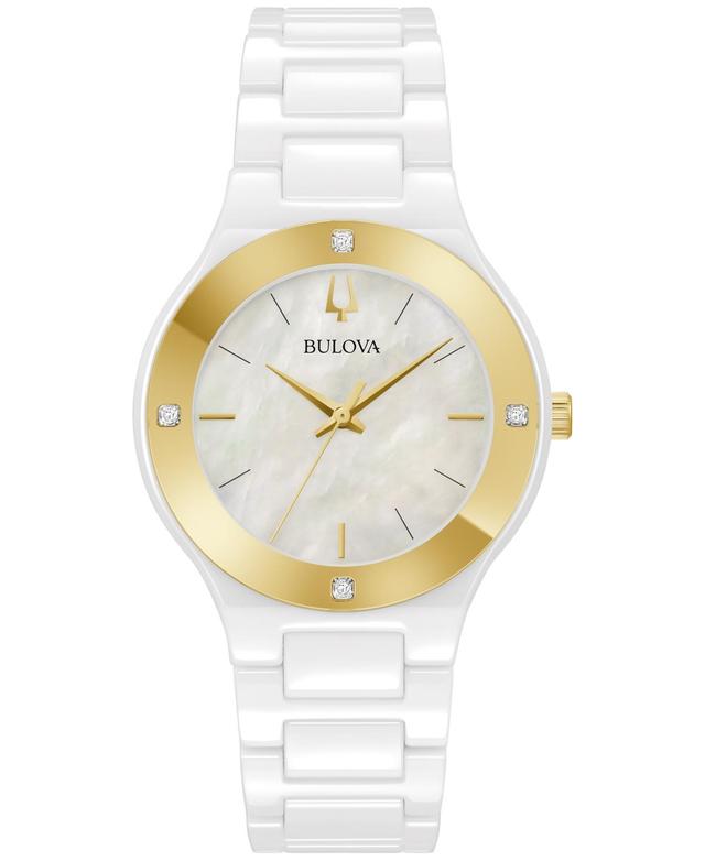 Bulova Womens Millennia Diamond Accent White Ceramic Bracelet Watch 35mm Product Image