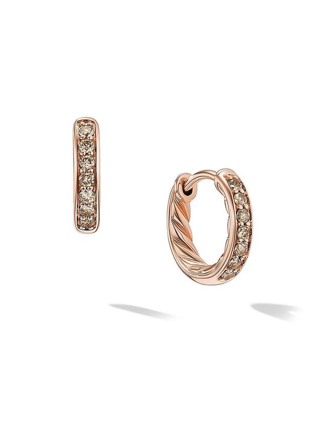 Womens Petite Pav Huggie Hoop Earrings in 18K Rose Gold Product Image