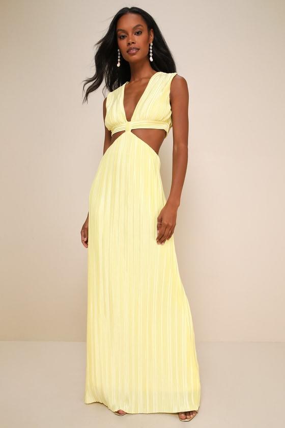 Glamorous Mentality Yellow Plisse Cutout Maxi Dress Product Image