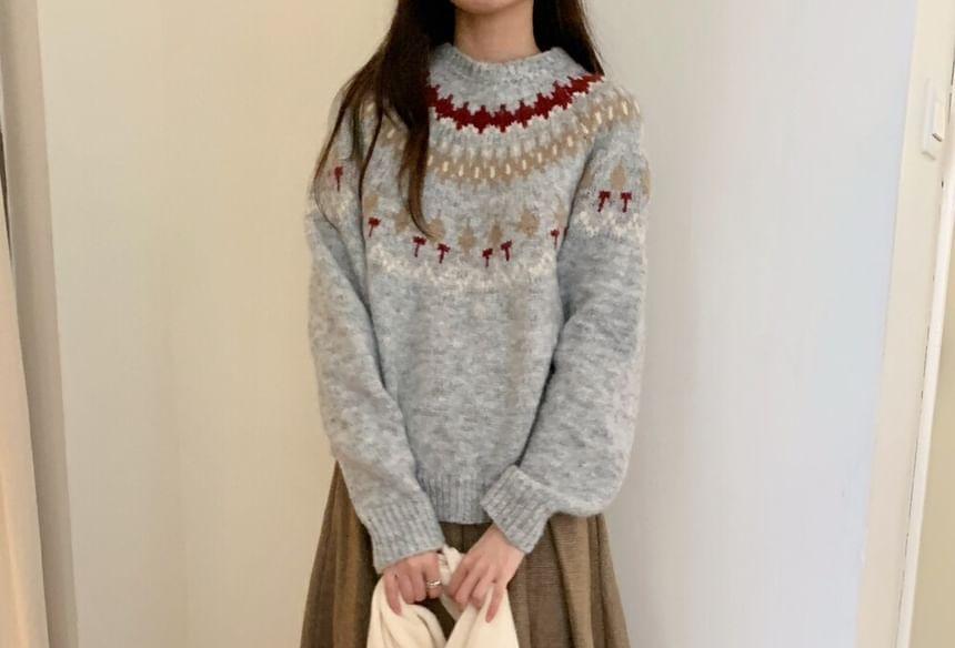 Long-Sleeve Round Neck Christmas Pattern Sweater Product Image