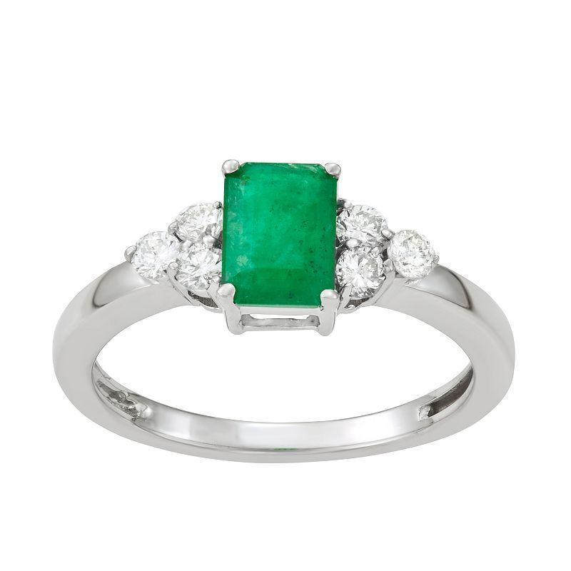 10k White Gold Gemstone & 1/3 Carat T.W. Diamond Ring, Womens Green Product Image