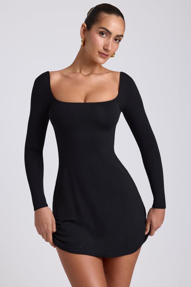 Modal Square Neck Long Sleeve Mini Dress in Black Product Image