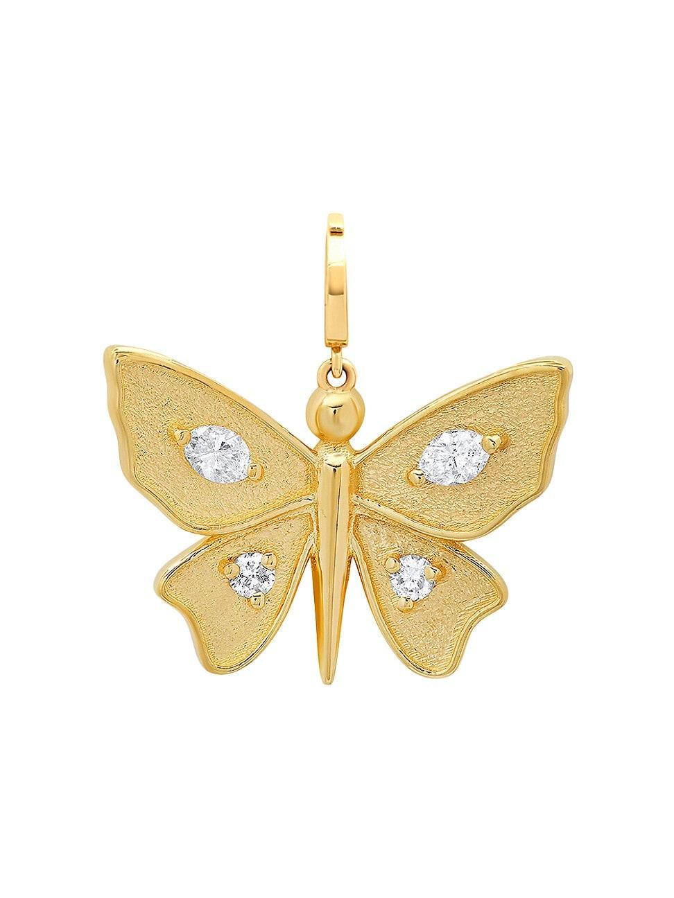 Womens 14K Yellow Gold & 0.24 TCW Diamond Small Butterfly Pendant Product Image